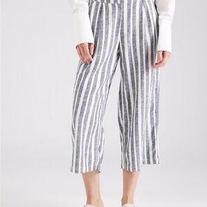 BCBGMaxAzria White & Gray Linen Blend Striped Cropped Wide-Leg Culotte Pants XS